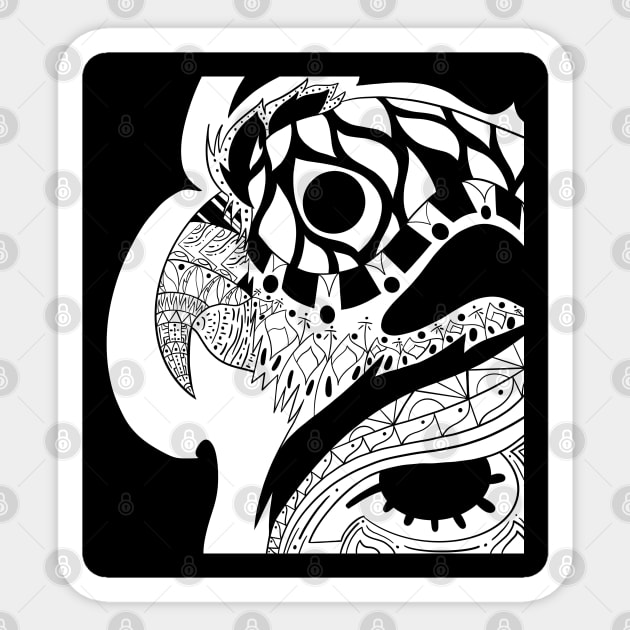 lovely guacamaya yara parrot ecopop in black pattern tribal art Sticker by jorge_lebeau